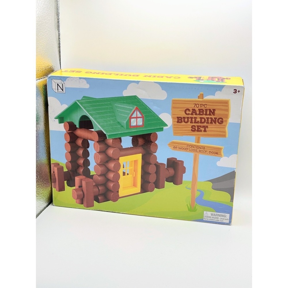 Nicole 70 Piece Cabin Building Set Real Wood Logs Roof Door Construction Toy 3+